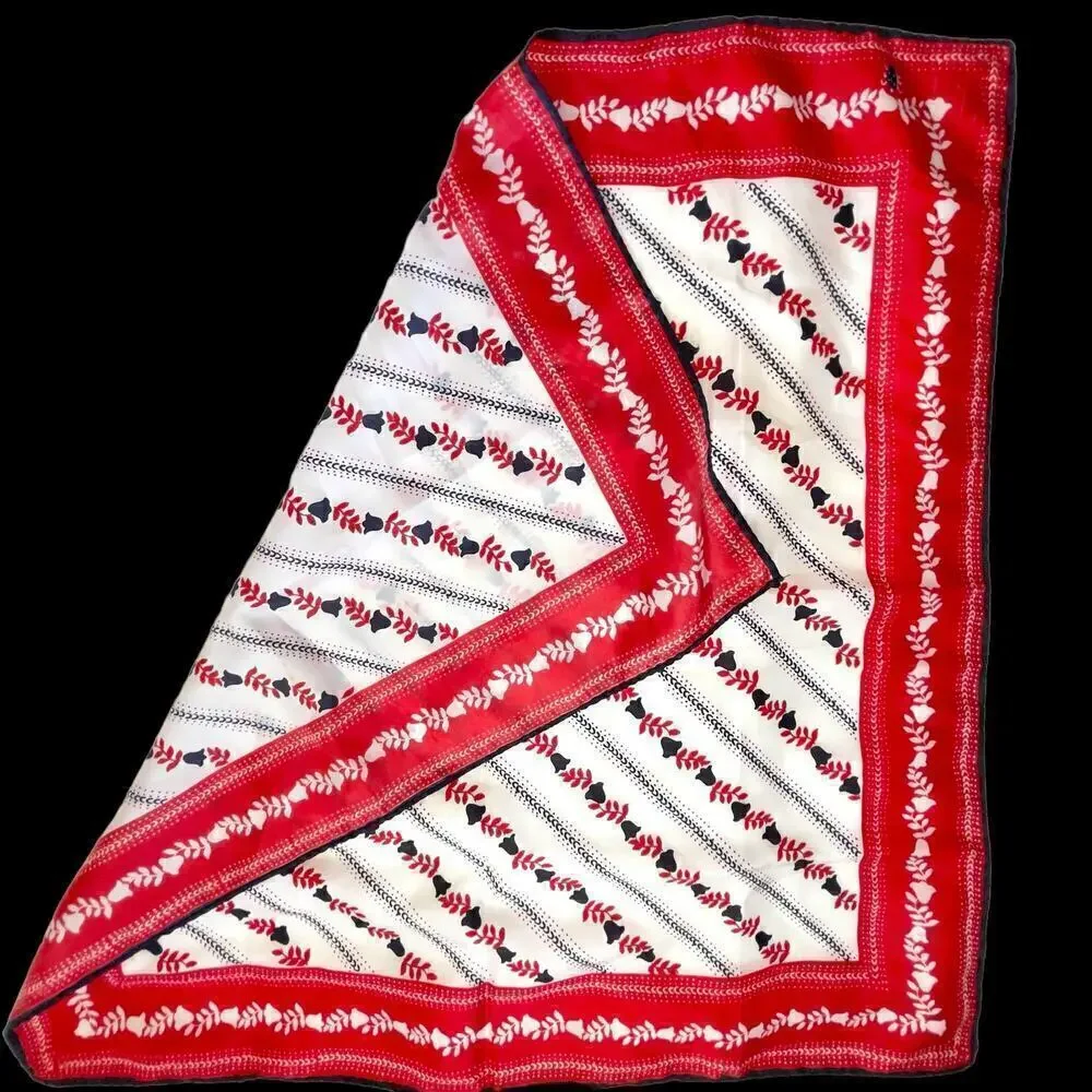 Vintage Signed VERA NEUMAN 1960s Red and White Floral Square Scarf 21” x 21”